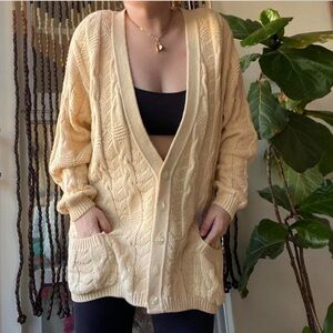 Ann Taylor Cozy Cream Cable Knit Cardigan